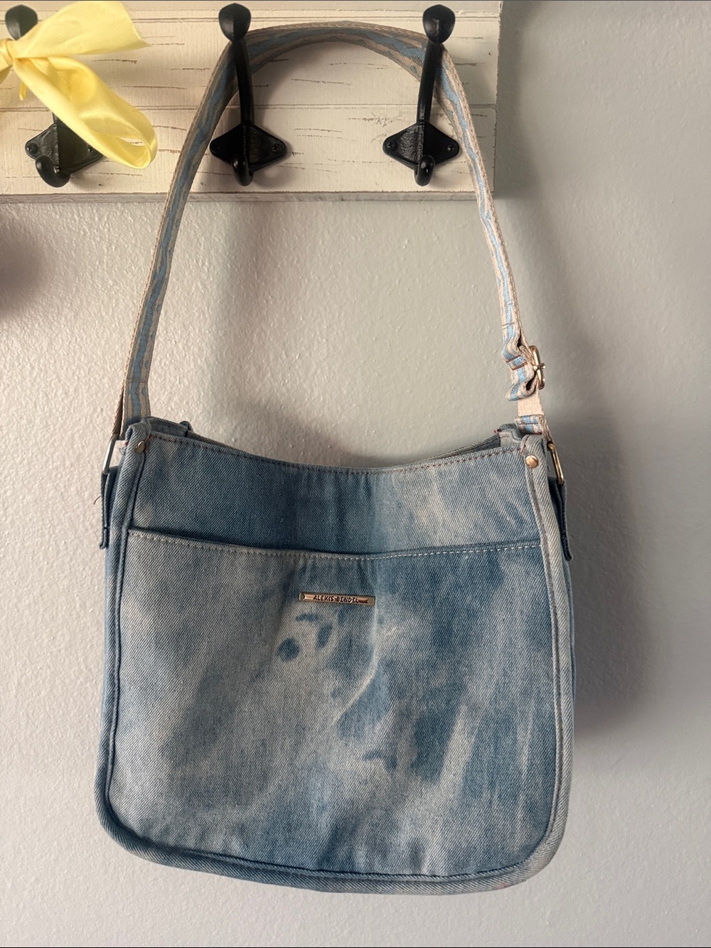 Light Blue Denim Shoulder Bag with Front Pocket